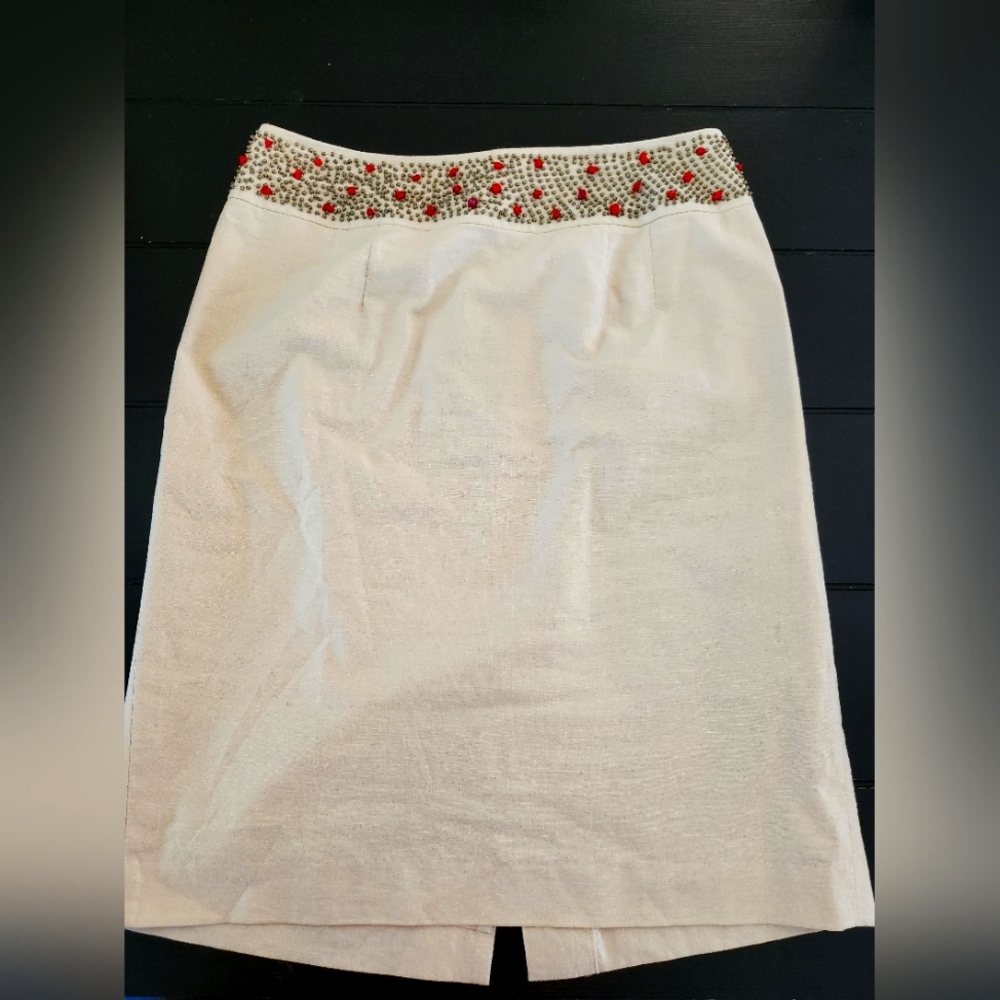 Evelyn skirt LINEN Rayon Beige beadded Natural Skirt.  Women's Size 8